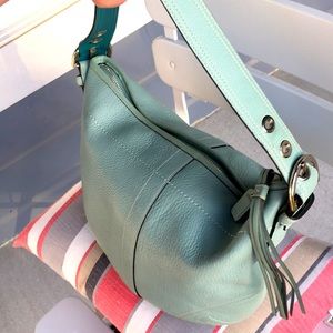 Coach 100% leather beautiful baby blue/ light teal purse, hobo bag 😎